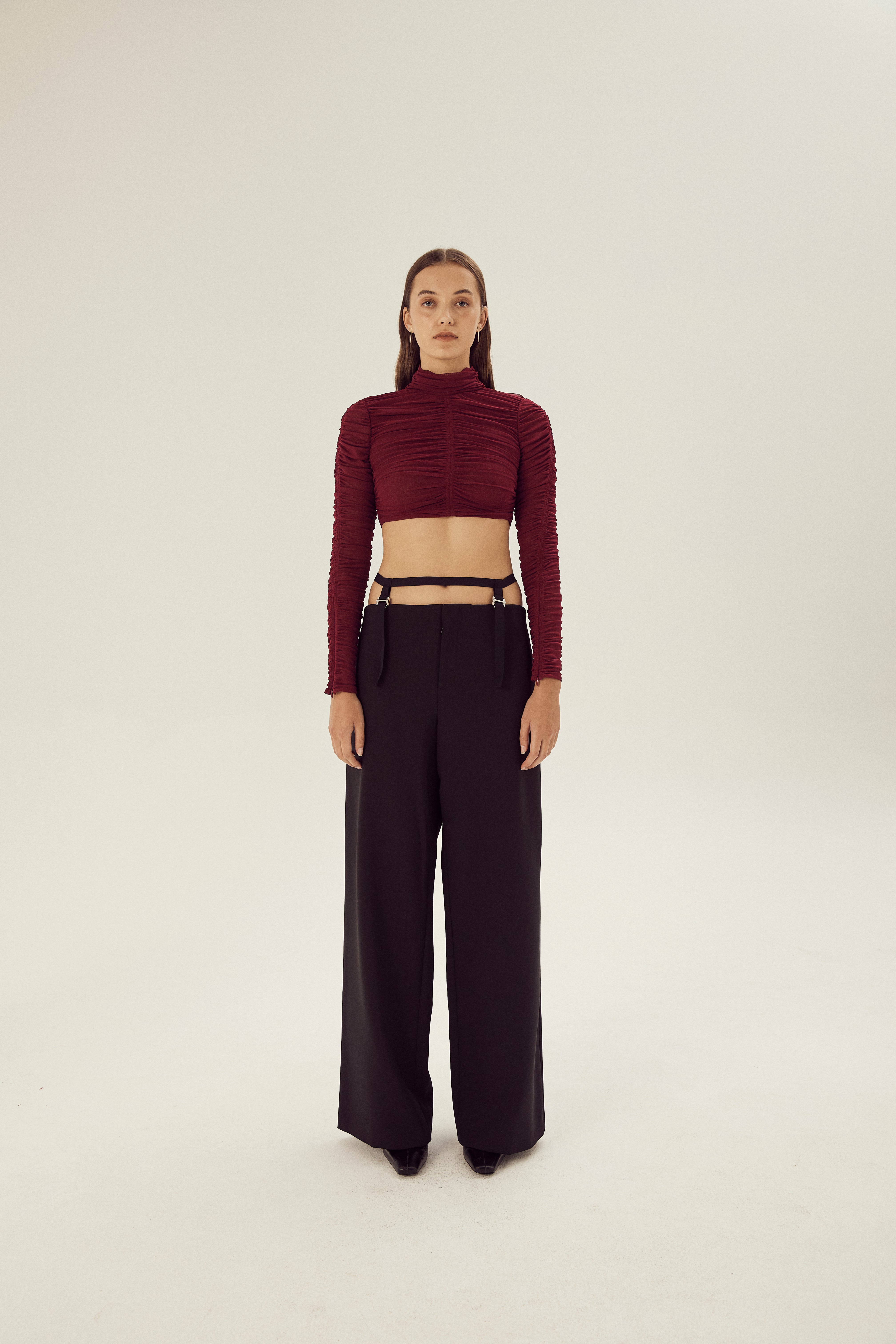 Abby Gathered Mesh Crop Top