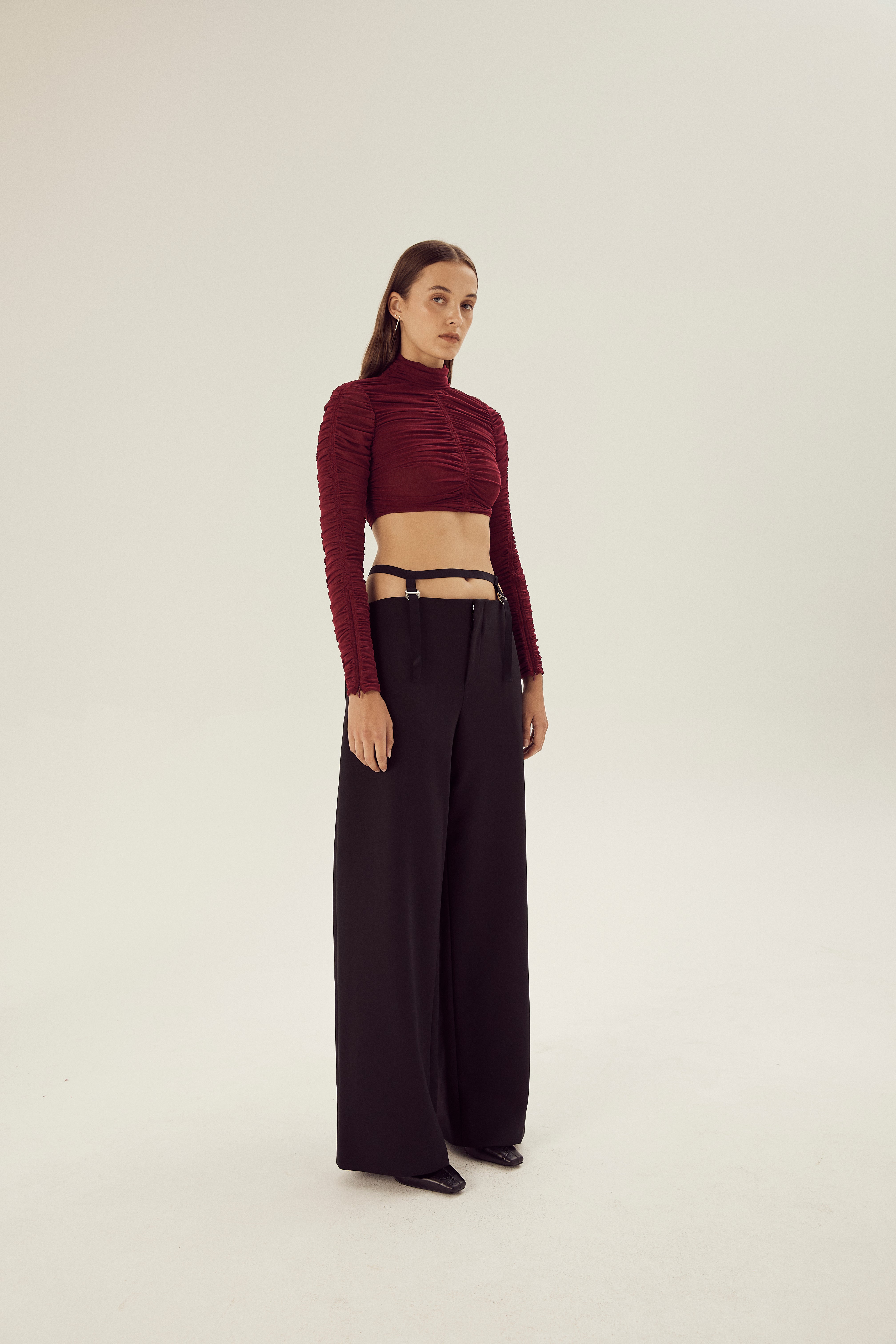 Abby Gathered Mesh Crop Top