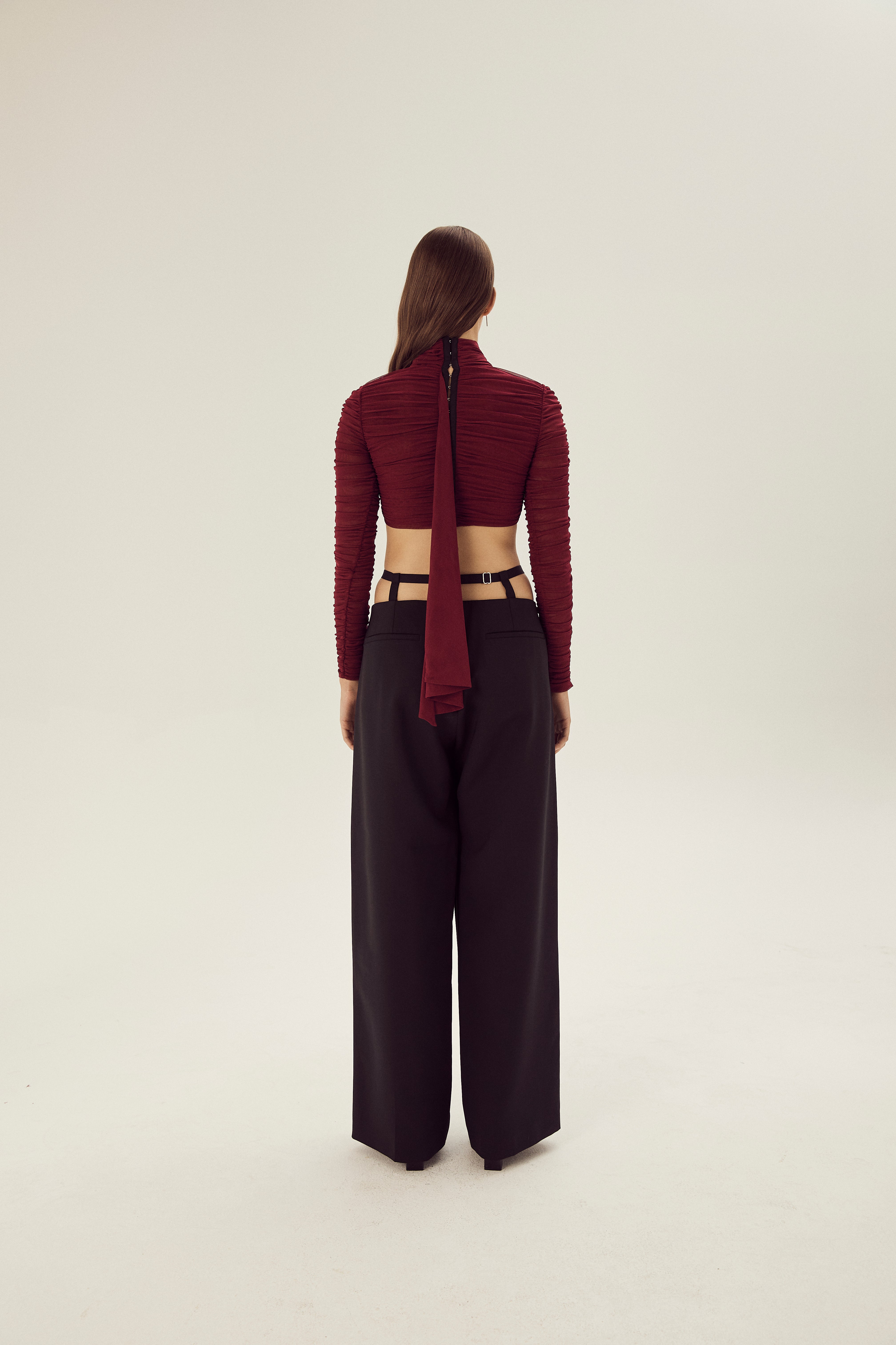 Abby Gathered Mesh Crop Top