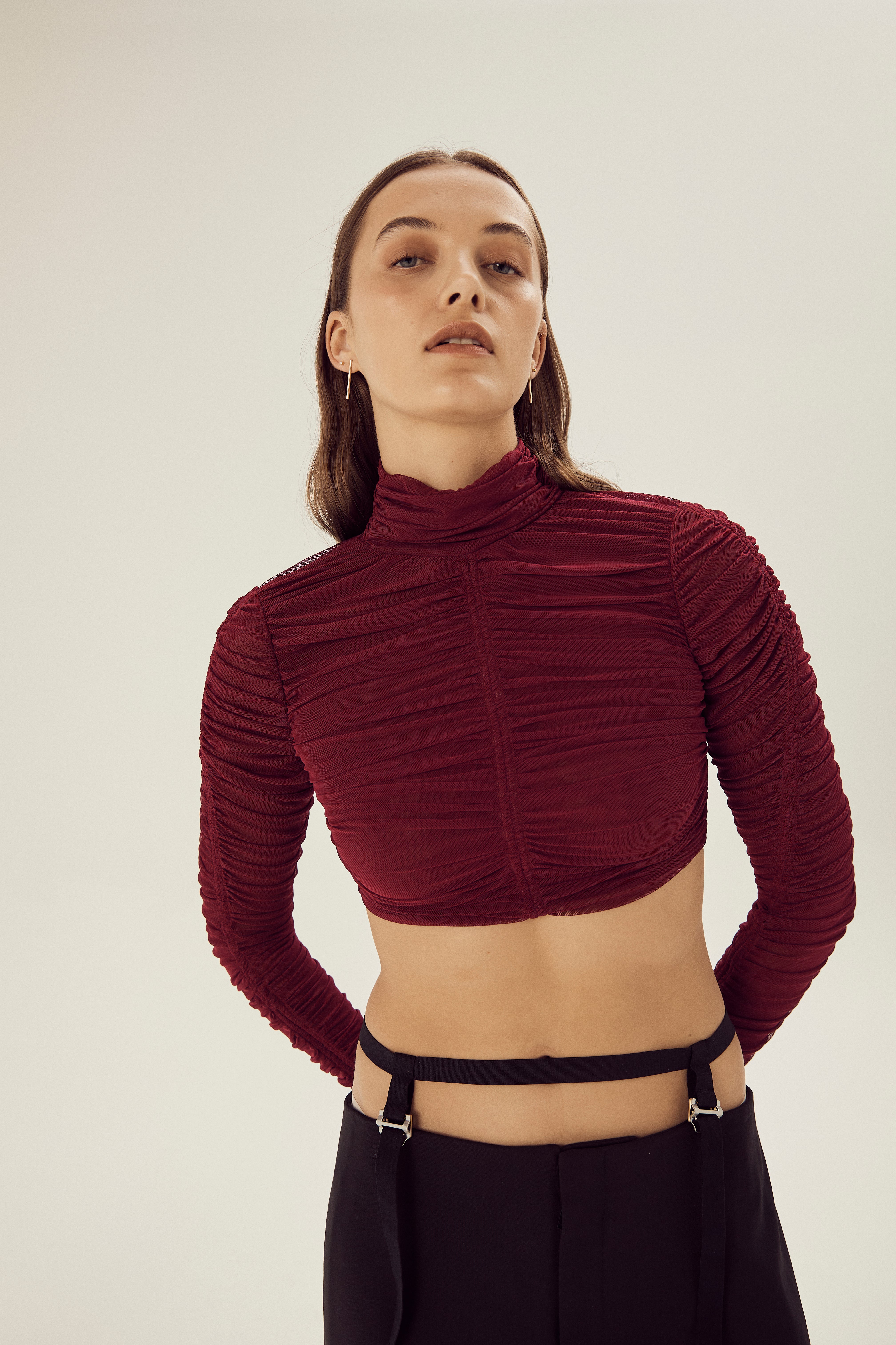 Abby Gathered Mesh Crop Top