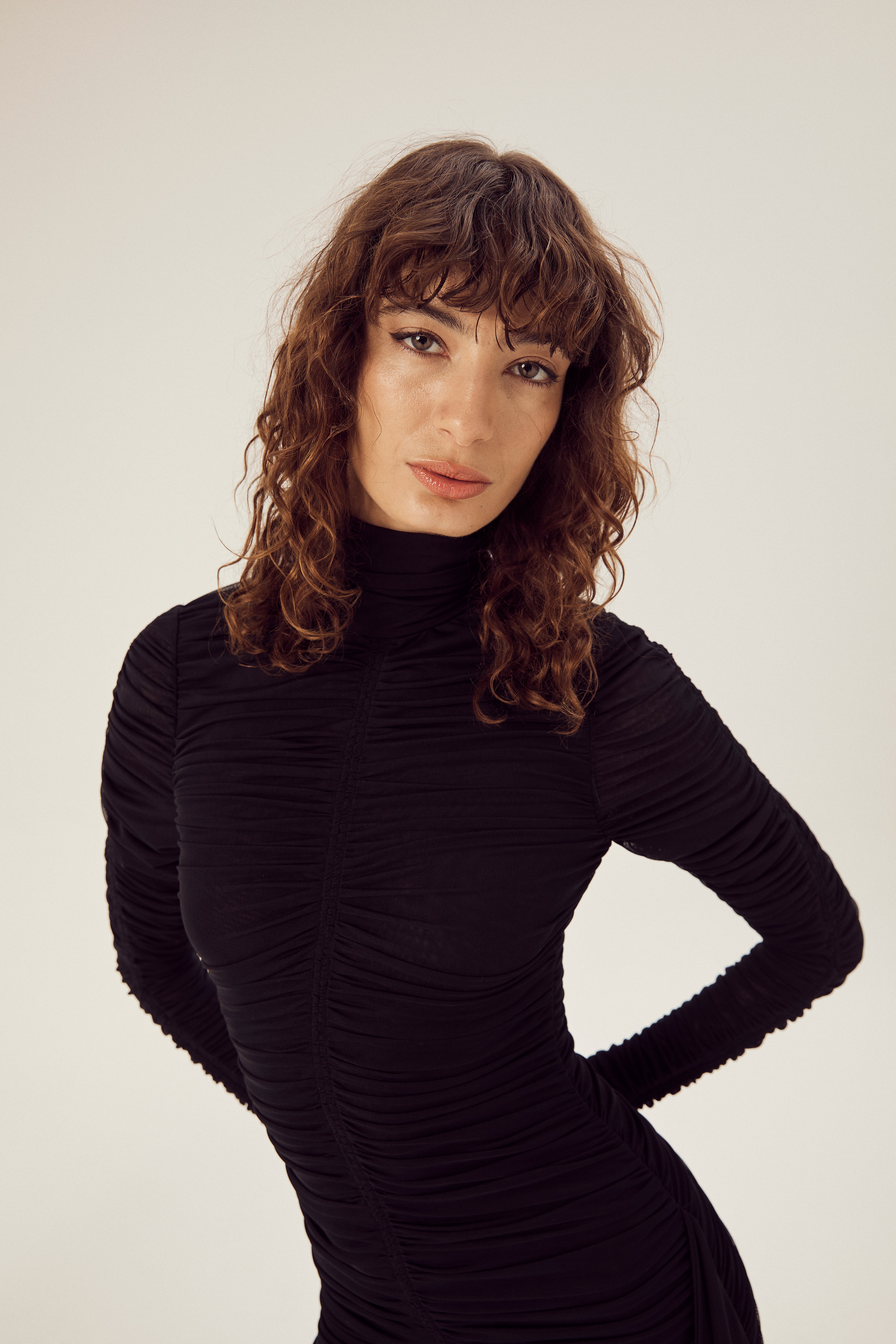 Abby Gathered Mini Dress Black