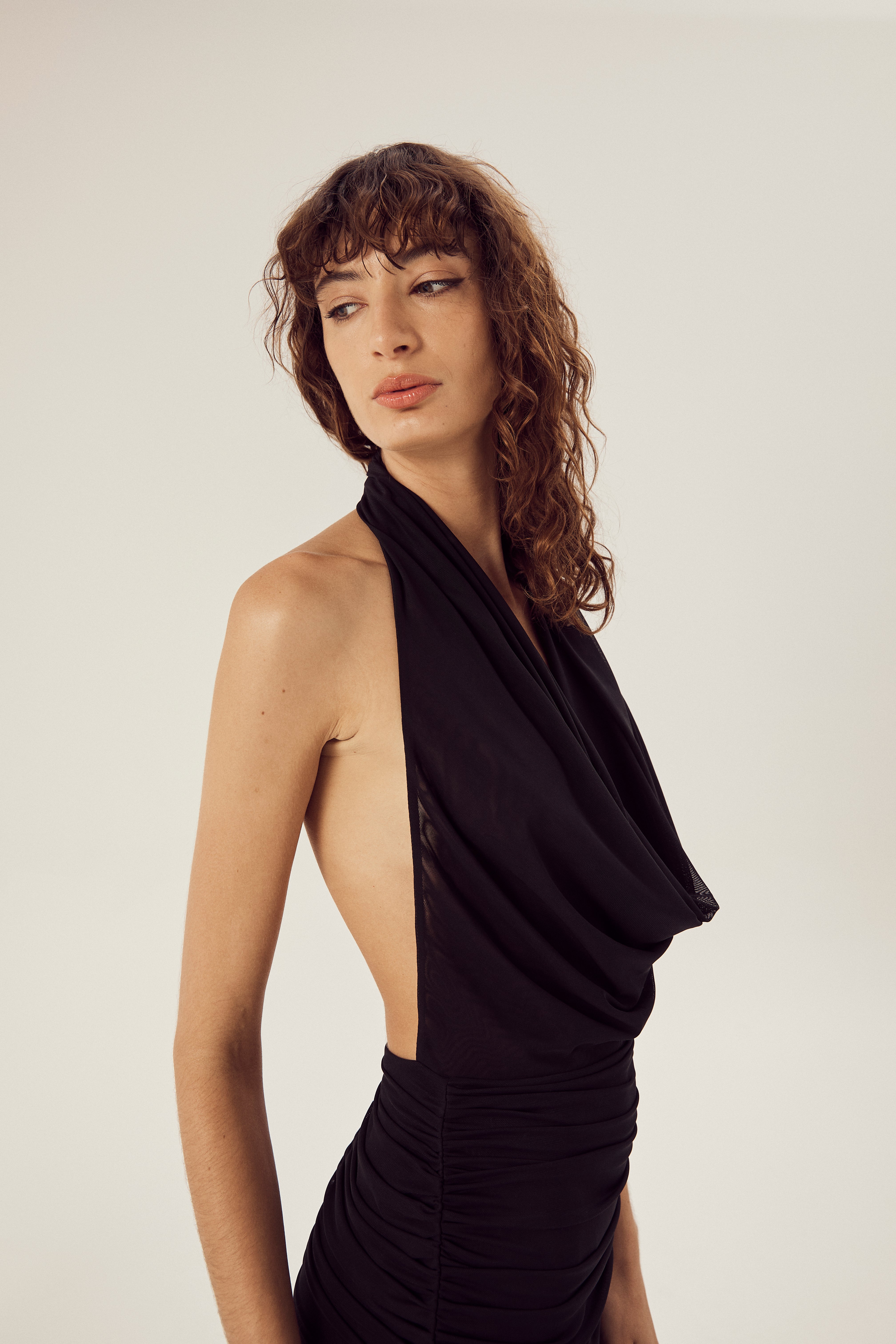 Grace Cowl Neck Backless Maxi Dress Black