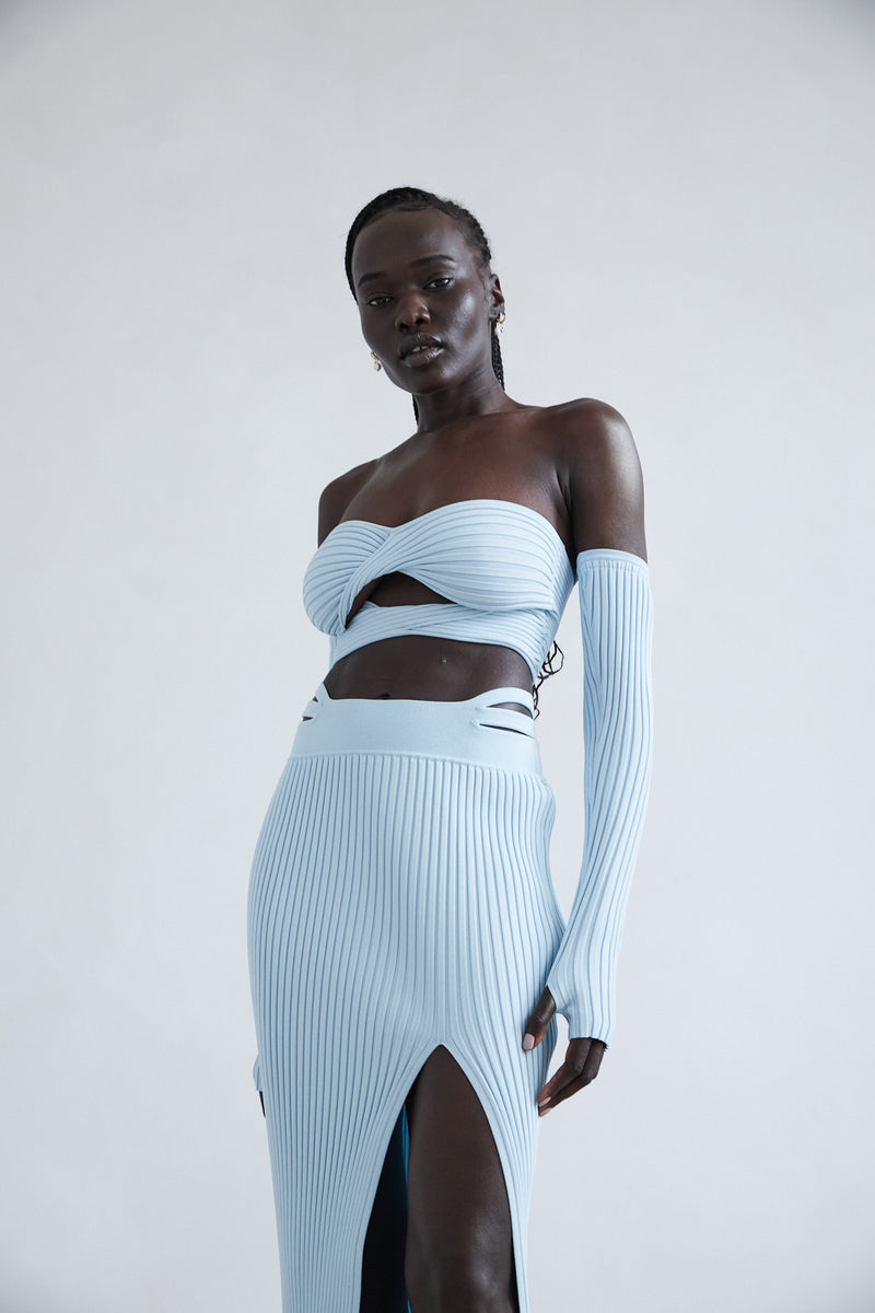 San Sloane Grant Rib Knit Skirt Pale Blue
