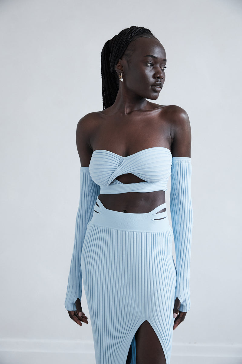 San Sloane Grant Rib Knit Skirt Pale Blue
