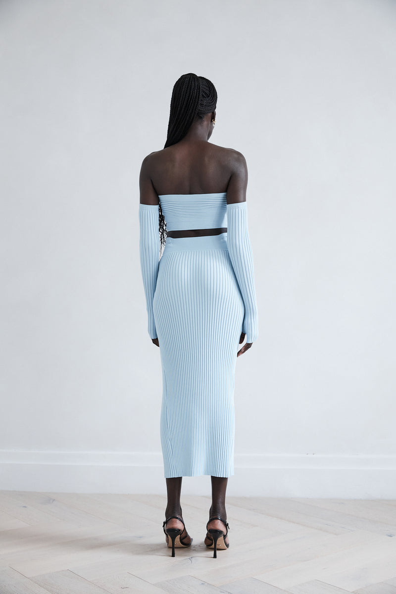 San Sloane Grant Rib Knit Skirt Pale Blue